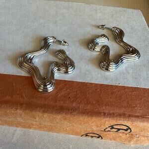 Silver Wave Earrings- statement modern minimalist vintage trendy cute Y2K